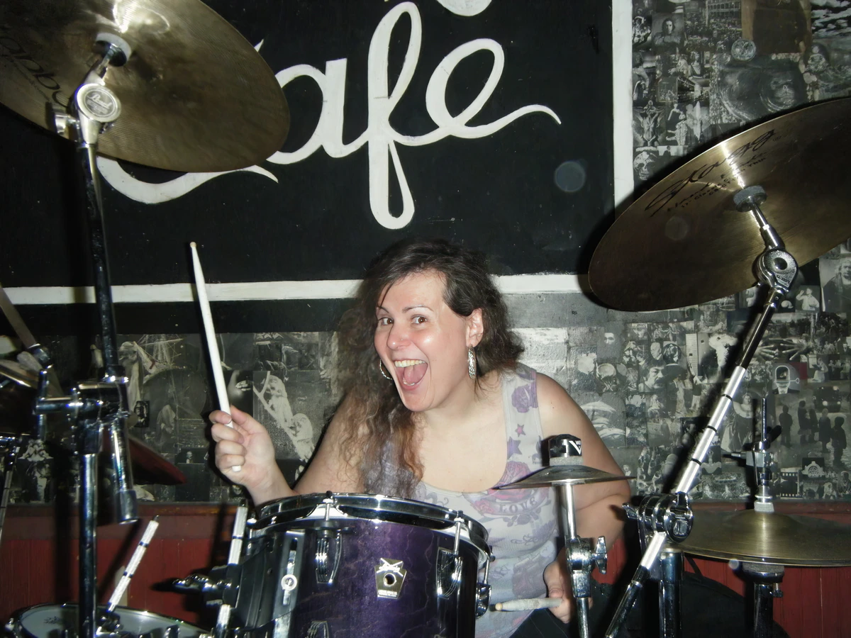 Penny Larson playing drums live at Midway Cafe in Boston